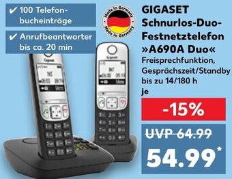 Kaufland GIGASET Schnurlos-Duo Festnetztelefon A690A Duo Angebot