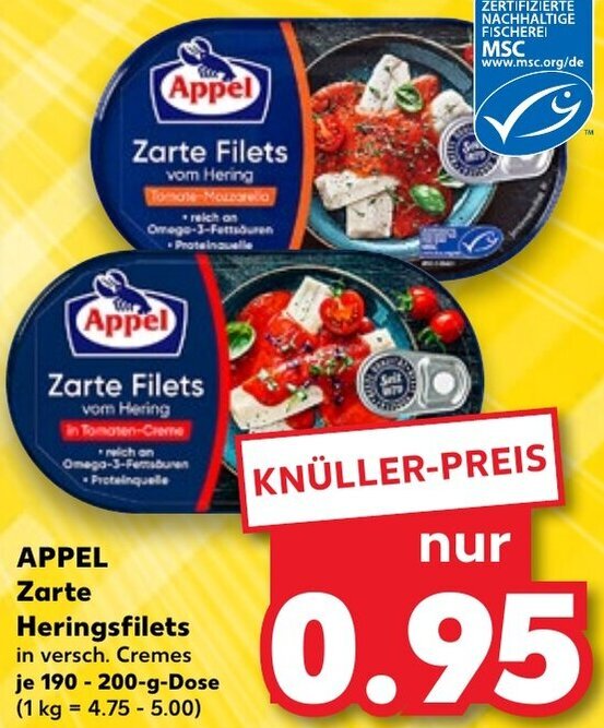 Kaufland APPEL Zarte Heringsfilets 190-200 g Dose Angebot