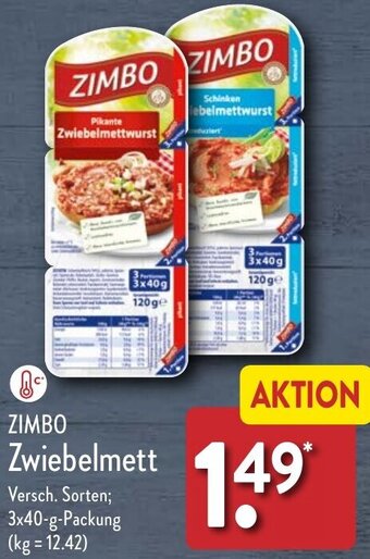 Aldi Nord ZIMBO Zwiebelmett 3x40 g Packung Angebot
