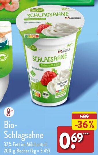 Aldi Nord Bio-Schlagsahne 200 g Becher Angebot