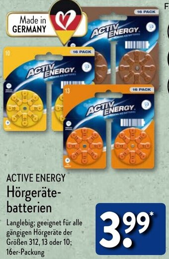 Aldi Nord ACTIVE ENERGY Hörgerätebatterien Angebot