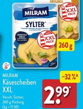 Aldi Nord MILRAM Käsescheiben XXL 260 g Packung Angebot
