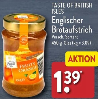 Aldi Nord TASTE OF BRITISH ISLES Englischer Brotaufstrich 450 g Glas Angebot