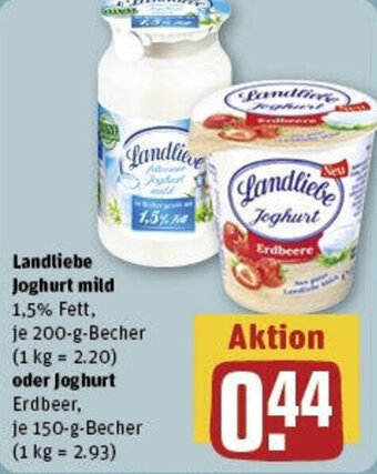 REWE Landliebe Joghurt mild 200 g oder Joghurt Erdbeer 150 g Becher Angebot