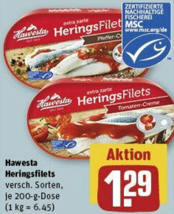 REWE Hawesta Heringsfilets 200 g Dose Angebot