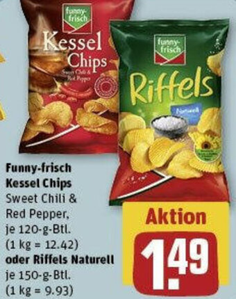 REWE Funny-frisch Kessel Chips 120 g oder Riffels Naturell 150 g Btl. Angebot