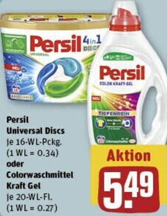 REWE Persil Universal Discs 16 WL Pckg. oder Colorwaschmittel Kraft Gel 20 WL-Fl. Angebot