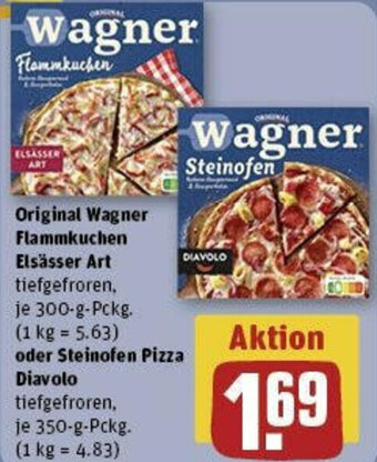 REWE Original Wagner Flammkuchen Elsässer Art 300 g oder Steinofen Pizza Diavolo 350 g Pckg. Angebot