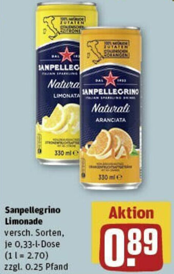 REWE Sanpellegrino Limonade 0,33 L Dose Angebot