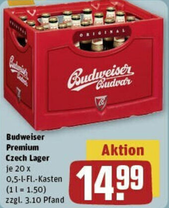 REWE Budweiser Premium Czech Lager 20 x 0,5-L-FL. Kasten Angebot
