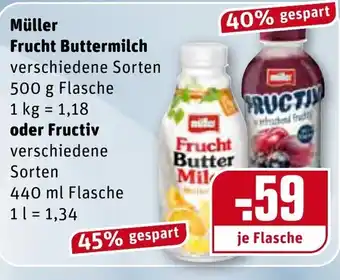 REWE Kaufpark Müller Frucht Buttermilch 500g oder Fructiv Angebot