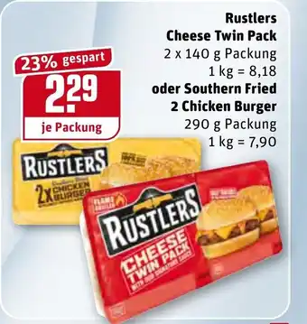 REWE Kaufpark Rustlers Cheese Twin Pack oder Southern Fried 2 Chicken Burger 290g Angebot