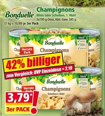 Norma Champignons Bonduelle Minis oder Scheiben 3 x 195 g Dose Angebot
