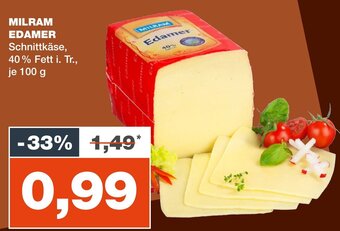 mein real MILRAM EDAMERMILRAM EDAMER Schnittkäse, 40% Fett i. Tr., je 100 g 100 g Angebot