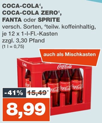 mein real COCA-COLA, COCA-COLA ZERO, FANTA oder SPRITE 12x1 L-Fl Kasten Angebot