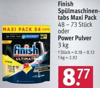 Rossmann Finish Spülmaschinentabs Maxi Pack 48-73 Stück oder Power Pulver 3 kg Angebot