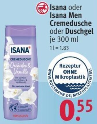 Rossmann Isana oder Isana Men Cremedusche oder Duschgel 300 ml Angebot