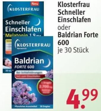Rossmann Klosterfrau Schneller Einschlafen oder Baldrian Forte 600 je 30 Stück Angebot