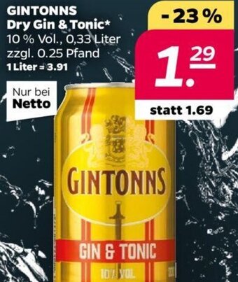 NETTO GINTONNS Dry Gin & Tonic 0,33 Liter Angebot