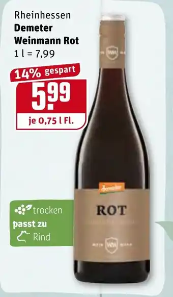 REWE Kaufpark Rheinhessen Demeter Weinmann Rot 0,75L Angebot