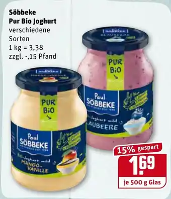 REWE Kaufpark Söbbeke Pur Bio Joghurt 500g Angebot