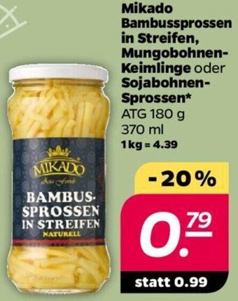 NETTO Mikado Bambussprossen in Streifen, Mungobohnen Keimlinge oder Sojabohnen-Sprossen 370 ml Angebot
