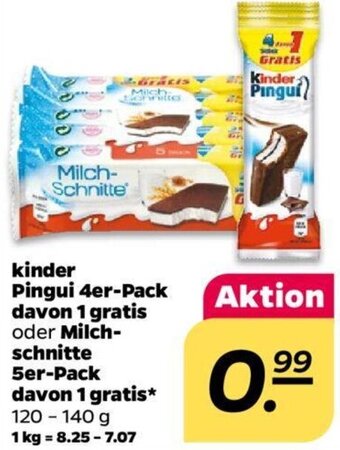 NETTO kinder Pingui 4er-Pack davon 1 gratis oder Milchschnitte 5er-Pack davon 1 gratis 120 - 140 g Angebot
