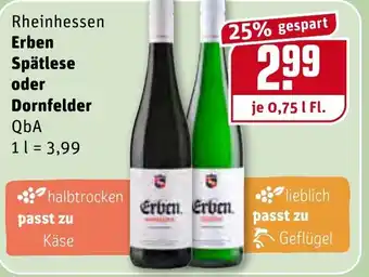 REWE Kaufpark Rheinhessen Erben Spätlese oder Dornfelder 0,75L Angebot