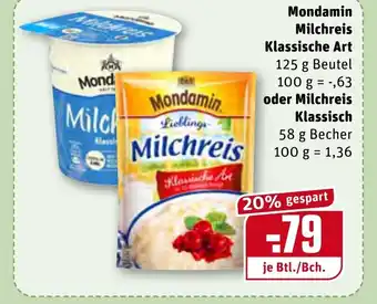 REWE Kaufpark Mondamin Milchreis Klassische Art 125g Beutel oder Milchreis Klassisch Angebot