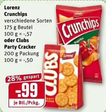 REWE Kaufpark Lorenz Crunchips 175g oder Clubs Party Cracker 200g Angebot