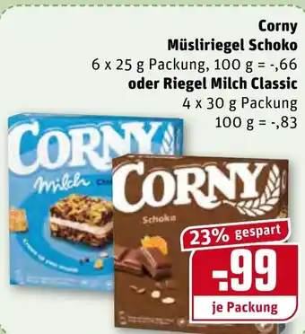 REWE Kaufpark Corny Müsliriegel Schoko oder Riegel Milch Classic Angebot