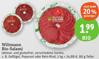 tegut Wiltmann Bio-Salami 80 g Teller Angebot