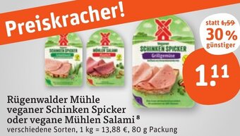 tegut Rügenwalder Mühle veganer Schinken Spicker oder vegane Mühlen Salami 80 g Packung Angebot