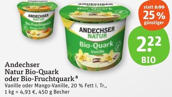 tegut Andechser Natur Bio-Quark oder Bio-Fruchtquark 450 g Becher Angebot