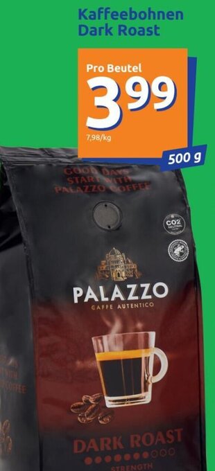 Action PALAZZO Kaffeebohnen Dark Roast 500 g Angebot