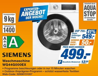 expert Techno Land SIEMENS Waschmaschine WG44G000EX Angebot