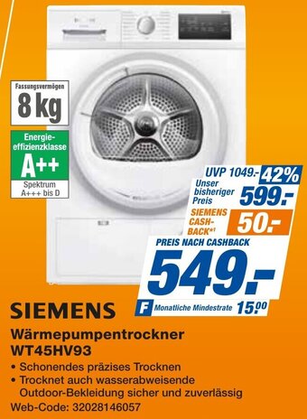 expert Techno Land SIEMENS Wärmepumpentrockner WT45HV93 Angebot