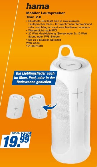 expert Techno Land hama Mobiler Lautsprecher Twin 2.0 Angebot