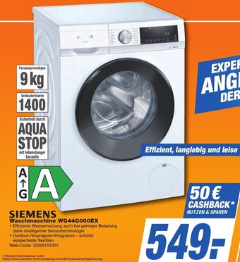 K+B Expert SIEMENS Waschmaschine WG44G000EX Angebot
