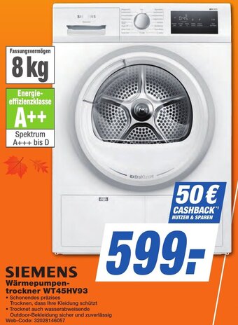 K+B Expert SIEMENS Wärmepumpentrockner WT45HV93 Angebot