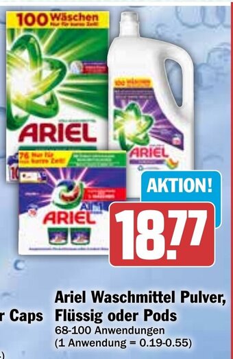 Hit Ariel Waschmittel Pulver, Flüssig, Pulver oder Caps Flüssig oder Pods 68-100 Anwendungen Angebot