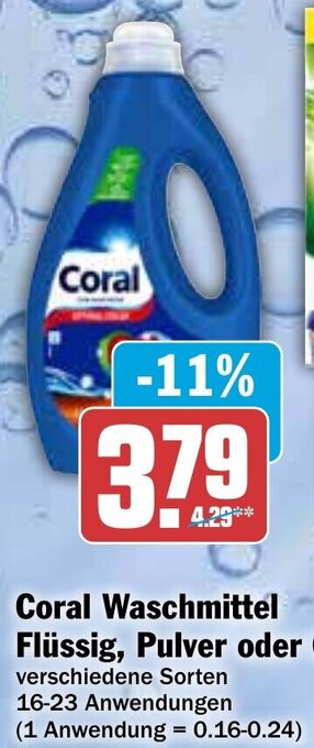 Hit Coral Waschmittel Flüssig, Pulver oder Caps Flüssig oder Pods 68-100 Anwendungen Angebot