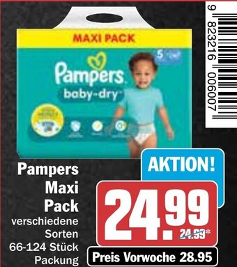 Hit Pampers MAXI PACK 66-124 Stück Packung Angebot