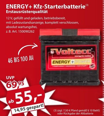 Sonderpreis Baumarkt ENERGY+ Kfz-Starterbatterie Erstausrüsterqualität Angebot