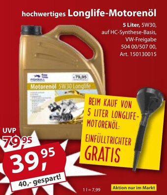 Sonderpreis Baumarkt hochwertiges Longlife-Motorenöl 5L Angebot