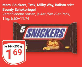 Globus Mars, Snickers, Twix, Milky Way, Balisto oder Bounty Schokoriegel 144-256 g Angebot