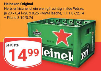 Globus Heineken Original 20 x 0,4 l-/28 x 0,25 l-MW Flasche Angebot