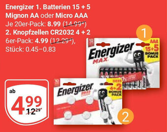 Globus Energizer 1. Batterien 15 + 5 Mignon AA oder Micro AAA 20er-Pack Angebot