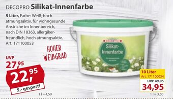 Sonderpreis Baumarkt DECOPRO Silikat-Innenfarbe 5L Angebot