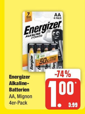 Marktkauf Energizer Alkaline-Batterien AA, Mignon 4er-Pack Angebot